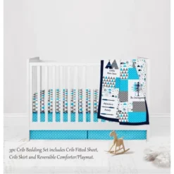 Bacati - Woodlands Forest Animals Aqua/Navy/Grey 3 Pc Crib Bedding Set -Graco Sales GUEST 0118e8b6 0353 456d 8eff f435712b4818