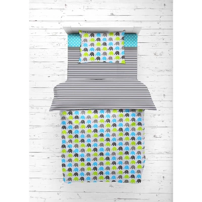Bacati - Elephants Aqua/Lime/Gray 4 Pc Toddler Bedding Set 6 Bacati - Elephants Aqua/Lime/Gray 4 Pc Toddler Bedding Set - Image 4