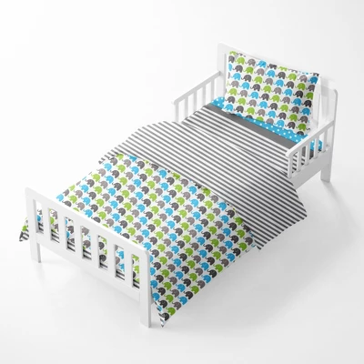 Bacati - Elephants Aqua/Lime/Gray 4 Pc Toddler Bedding Set 4 Bacati - Elephants Aqua/Lime/Gray 4 Pc Toddler Bedding Set - Image 2