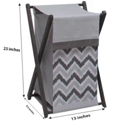 Bacati - MixNMatch Gray Laundry Hamper With Wooden Frame