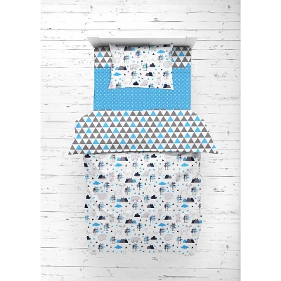 Bacati - Woodlands Aqua/Navy/Gray 4 Pc Toddler Bedding Set 7 Bacati - Woodlands Aqua/Navy/Gray 4 Pc Toddler Bedding Set - Image 5