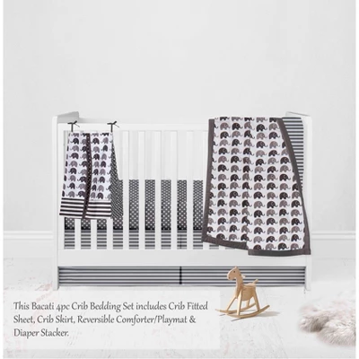Bacati - Elephants White/Gray 4 Pc Crib Bedding Set With Diaper Caddy 4 Bacati - Elephants White/Gray 4 Pc Crib Bedding Set With Diaper Caddy - Image 2