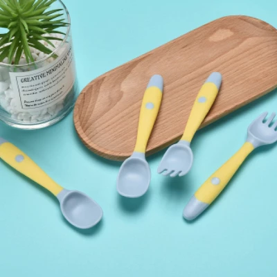 Childlike Behavior Silicone Baby Utensils Spoons Forks Sets With Travel Case, Yellow 3 Childlike Behavior Silicone Baby Utensils Spoons Forks Sets With Travel Case, Yellow