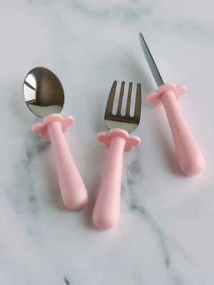 Grabease 3-Piece Stainless Steel Utensil Set For Independent Self-Feeding: Fork, Spoon & Curve-Tip Safety Knife For 18 Months & Up 3 Grabease 3-Piece Stainless Steel Utensil Set For Independent Self-Feeding: Fork, Spoon & Curve-Tip Safety Knife For 18 Months & Up