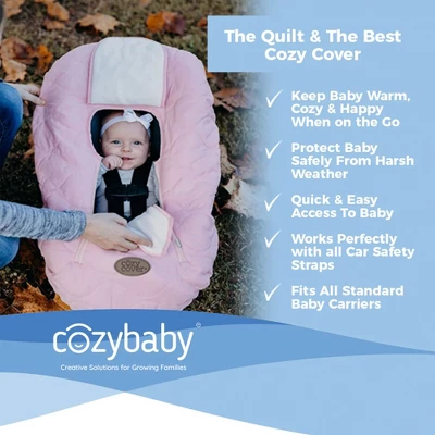 CozyBaby Cozy Cover Quilted Infant Car Seat Insulating Cover With Dual Zippers, Face Shield, And Elastic Edge For Travel During Winter Months, Black 5 CozyBaby Cozy Cover Quilted Infant Car Seat Insulating Cover With Dual Zippers, Face Shield, And Elastic Edge For Travel During Winter Months, Black - Image 3