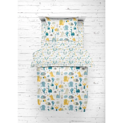 Bacati - Little Dino Boys Teal/Yellow Muslin 5 Pc Toddler Bedding Set With Dec Pillow 9 Bacati - Little Dino Boys Teal/Yellow Muslin 5 Pc Toddler Bedding Set With Dec Pillow - Image 7