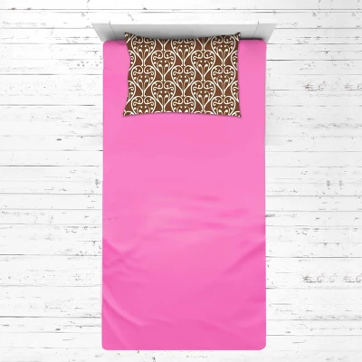 Bacati - Damask Pink Chocolate 3 Pc Toddler Sheet Set 4 Bacati - Damask Pink Chocolate 3 Pc Toddler Sheet Set - Image 2