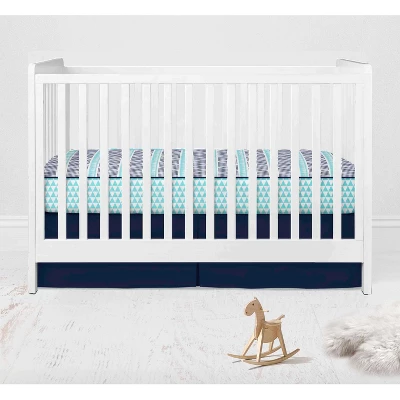 Bacati - Boys Triangles Aqua Navy 8 Pc Crib Bedding Set With Long Rail Guard Cover 5 Bacati - Boys Triangles Aqua Navy 8 Pc Crib Bedding Set With Long Rail Guard Cover - Image 3