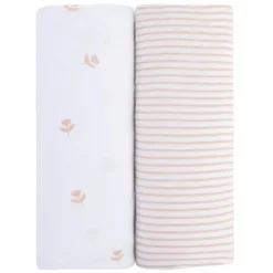 Ely's & Co. Baby Fitted Sheet 100% Combed Jersey Cotton Mauve Tulip + Stripes -Graco Sales GUEST 1d98d469 0ede 408f b10a b51f695257be