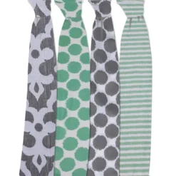 Bacati - Ikat Mint/Gray Dots/Stripes Swaddling Muslin Blankets Set Of 4 -Graco Sales GUEST 1fa20580 6d24 4500 9cc4 1c009cc31d2e