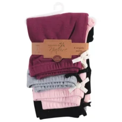 Touched By Nature Baby And Toddler Girl Organic Cotton Pants 4pk, Pink Burgundy