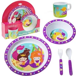 Laptop Lunches 5 Pc Mealtime Feeding Set For Kids And Toddlers - Mermaid - Includes Plate, Bowl, Cup, Fork And Spoon Utensil Flatware