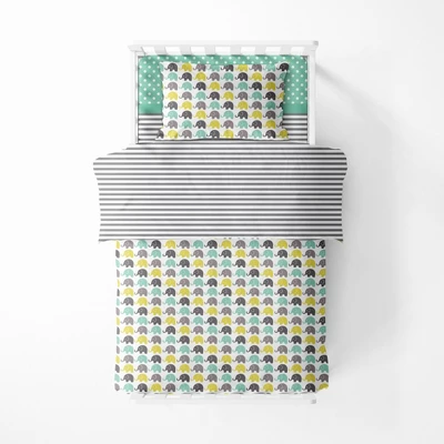 Bacati - Elephants Mint Yellow Gray 3 Pc Toddler Bed Sheet Set 7 Bacati - Elephants Mint Yellow Gray 3 Pc Toddler Bed Sheet Set - Image 5