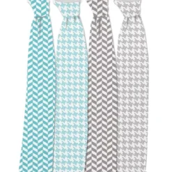 Bacati - Houndstooth/Herringbone Muslin Swaddling Blankets Set Of 4 Aqua/Gray -Graco Sales GUEST 308dc347 cbb9 4a48 956f b7766feeb8bb