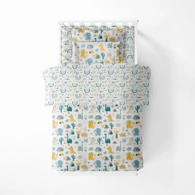 Bacati - Little Dino Boys Teal/Yellow Muslin 5 Pc Toddler Bedding Set With Dec Pillow 6 Bacati - Little Dino Boys Teal/Yellow Muslin 5 Pc Toddler Bedding Set With Dec Pillow - Image 4