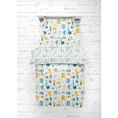 Bacati - Little Dino Boys Teal/Yellow Muslin 5 Pc Toddler Bedding Set With Dec Pillow 8 Bacati - Little Dino Boys Teal/Yellow Muslin 5 Pc Toddler Bedding Set With Dec Pillow - Image 6