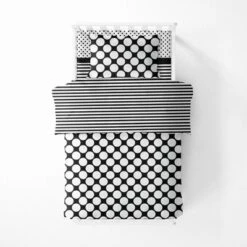 Bacati - Dots Stripes Black/White 4 Pc Toddler Bedding Set -Graco Sales GUEST 37e9d70e dae6 4e2a a57b 30e52746662b