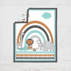 Bacati - Jungle Safari Aqua Orange Gray 10 Pc Crib Bedding Set With Long Rail Guard Cover -Graco Sales GUEST 43f87929 956a 4cd5 b2bc ce8a017ea65b