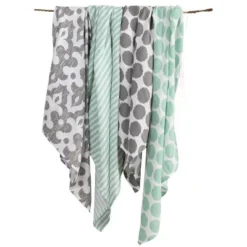 Bacati - Ikat Mint/Gray Dots/Stripes Swaddling Muslin Blankets Set Of 4 -Graco Sales GUEST 4f0ba4f6 47e5 4062 8a53 d20066ea2f19
