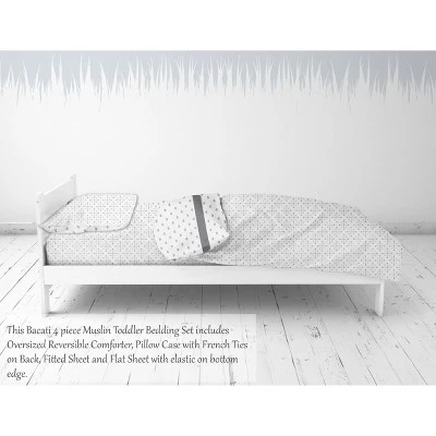 Bacati - Love/Hearts Muslin 4 Pc Toddler Bedding Set, Gray 7 Bacati - Love/Hearts Muslin 4 Pc Toddler Bedding Set, Gray - Image 5