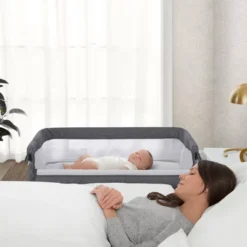 Simmons Kids' Dream Bedside Baby Bassinet Sleeper With Breathable Mesh And Adjustable Heights - Lightweight Portable Crib - Gray -Graco Sales GUEST 52029920 6a4a 435f bc45 2ce47427131d