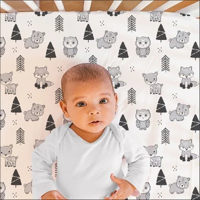 The Peanutshell Woodland Plaid And Safari Animal Fitted Crib Sheets, Unisex 6-Pack Set | Black, White 4 The Peanutshell Woodland Plaid And Safari Animal Fitted Crib Sheets, Unisex 6-Pack Set | Black, White - Image 2