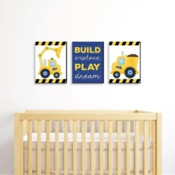 Big Dot Of Happiness Construction Truck - Baby Boy Nursery Wall Art And Kids Room Decorations - Gift Ideas - 7.5 X 10 Inches - Set Of 3 Prints