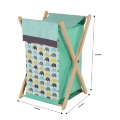 Bacati - Elephants Mint/Yellow/Gray Laundry Hamper With Wooden Frame