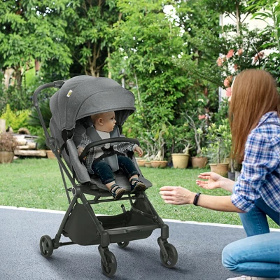 Qaba 1-Click-Foldable Rotating-Seat Toddler & Baby Stroller Wagon, Lightweight Reversible Stroller For Kids, Compact Portable Infant Stroller, Black 4 Qaba 1-Click-Foldable Rotating-Seat Toddler & Baby Stroller Wagon, Lightweight Reversible Stroller For Kids, Compact Portable Infant Stroller, Black - Image 2