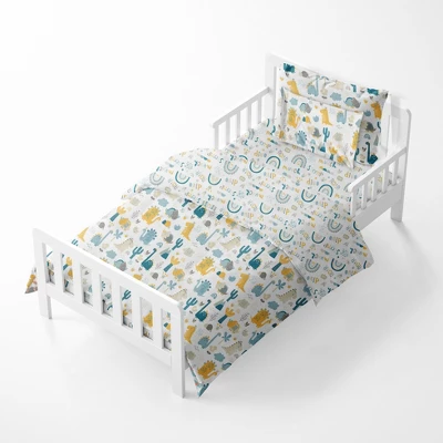 Bacati - Little Dino Boys Teal/Yellow Muslin 5 Pc Toddler Bedding Set With Dec Pillow 5 Bacati - Little Dino Boys Teal/Yellow Muslin 5 Pc Toddler Bedding Set With Dec Pillow - Image 3