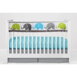 Bacati - Elephants Aqua/Lime/Gray 6 Pc Crib Bedding Set With Long Rail Guard Cover -Graco Sales GUEST 5e560476 5cc4 47c8 9598 1db2b4e63a52