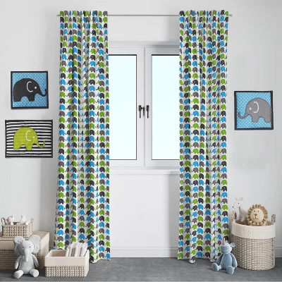 Bacati - Elephants Aqua/Lime/Grey Curtain Panel 3 Bacati - Elephants Aqua/Lime/Grey Curtain Panel