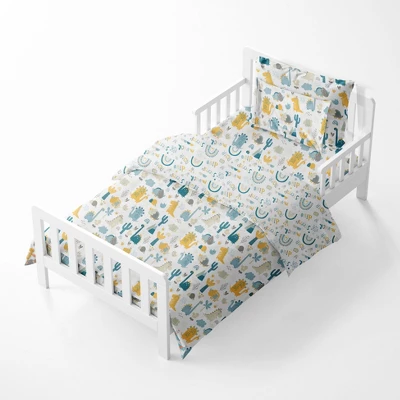 Bacati - Little Dino Boys Teal/Yellow Muslin 5 Pc Toddler Bedding Set With Dec Pillow 4 Bacati - Little Dino Boys Teal/Yellow Muslin 5 Pc Toddler Bedding Set With Dec Pillow - Image 2