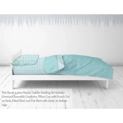 Bacati - Houndstooth/Herringbone Aqua Unisex Muslin 4 Pc Toddler Bedding Set -Graco Sales GUEST 63606b87 00ce 4031 a06d 54ad3f0b8781