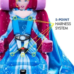KidsEmbrace Disney Cinderella Safety Vehicle Combination 5 Point Harness High Back Booster Car Seat For Ages 12 Months To 10 Years Old