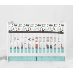 Bacati - Jungle Safari Aqua Orange Gray 10 Pc Crib Bedding Set With Long Rail Guard Cover -Graco Sales GUEST 659e1928 cf4a 4902 ae0b 5c053f4c772e