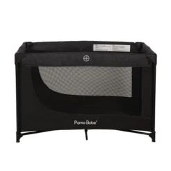 Pamo Babe Travel Foldable Portable Bassinet Baby Infant Play Yard Crib Cot With Soft Mattress, Breathable Mesh Walls, And Carry Bag, Black & Dark Gray