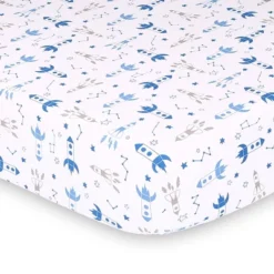 The Peanutshell Fitted Crib Sheets - Blue Rockets And Shooting Stars - 2pk