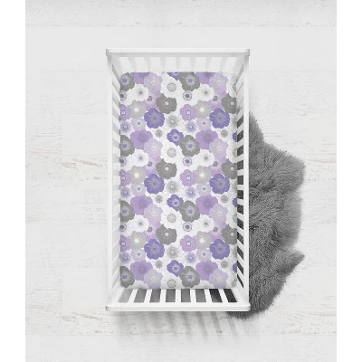 Bacati - Watercolor Floral Purple Gray 4 Pc Crib Bedding Set With Diaper Caddy 8 Bacati - Watercolor Floral Purple Gray 4 Pc Crib Bedding Set With Diaper Caddy - Image 6
