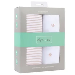 Ely's & Co. Baby Fitted Sheet 100% Combed Jersey Cotton Mauve Tulip + Stripes -Graco Sales GUEST 693ce536 d494 4c36 a891 1d045f3fb4bb