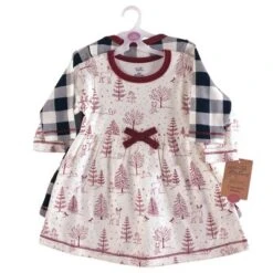 Touched By Nature Baby And Toddler Girl Organic Cotton Long-Sleeve Dresses 2pk, Winter Woodland