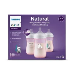 Philips Avent Natural Baby Bottle With Natural Response Nipple - Pink Panda Design - 9oz/3ct