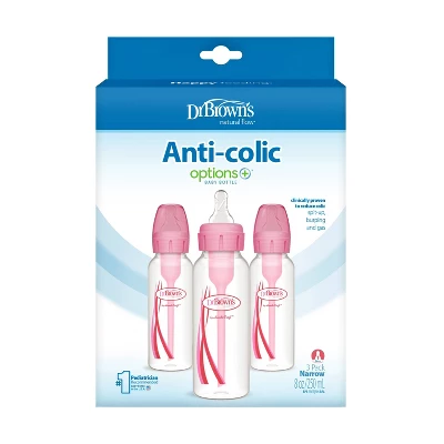 Dr. Brown's Dr. Brown's Options+ Anti-Colic Baby Bottle - Pink - 8oz/3pk 3 Dr. Brown's Dr. Brown's Options+ Anti-Colic Baby Bottle - Pink - 8oz/3pk