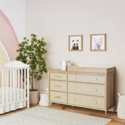 Shiloh Wide 6 Drawer Convertible Dresser & Changing Table, Natural And Faux Rattan -Graco Sales GUEST 7733100e 0b05 4ce1 a6e1 46cfbfac2a86