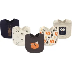 Hudson Baby Infant Boy Cotton Bibs 5pk, Forest, One Size