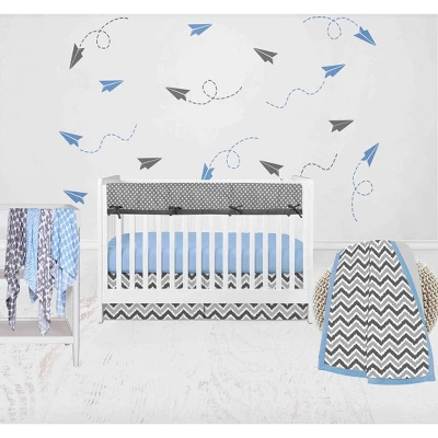 Bacati - Ikat Dots Zebra Blue Grey Muslin Boys 8 Pc Crib Set With Crib Rail Guard 3 Bacati - Ikat Dots Zebra Blue Grey Muslin Boys 8 Pc Crib Set With Crib Rail Guard