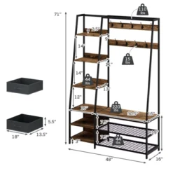 Tangkula 6-in-1 Freestanding Hall Tree Coat Rack W/ Bench & Fabric Dressers Rustic Brown -Graco Sales GUEST 7ec819ae 7448 4106 9c46 1ffb914feb5a