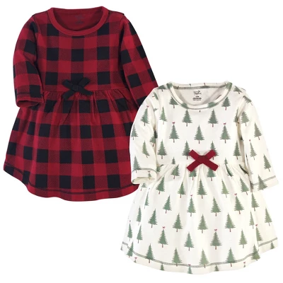 Touched By Nature Baby And Toddler Girl Organic Cotton Long-Sleeve Dresses 2pk, Tree Plaid 3 Touched By Nature Baby And Toddler Girl Organic Cotton Long-Sleeve Dresses 2pk, Tree Plaid