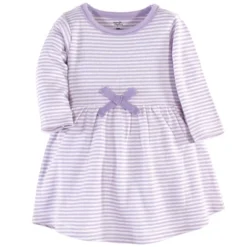 Touched By Nature Baby And Toddler Girl Organic Cotton Long-Sleeve Dresses 2pk, Purple Garden