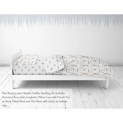 Bacati - Football Brown/Gray Muslin 4 Pc Toddler Bedding Set 5 Bacati - Football Brown/Gray Muslin 4 Pc Toddler Bedding Set - Image 3